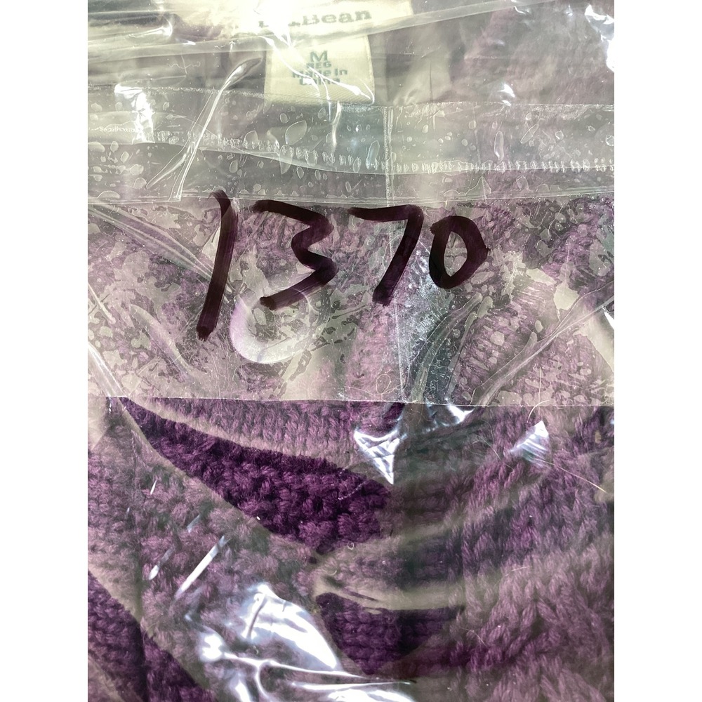 LL Bean Purple Cable Knit Cardigan Sweater Womens Medium Button Front Casual - Picture 7 of 7